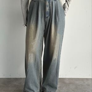 ZOZOTOWN限定アイテム ウォッシュ加工タックデニム デニム 色褪せデニム 古着 デニム Lサイズ