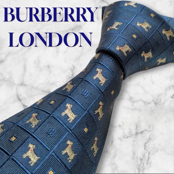 BURBERRY LONDON バーバリーロンドン ネクタイ 紳士服 ホースロゴ 犬 犬柄 総柄 格子柄 ネイビー ジャガード