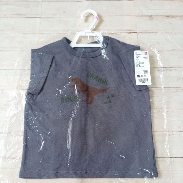 夏のおすすめ【90サイズ】ユニクロ ベビー 恐竜 Tシャツ グレー