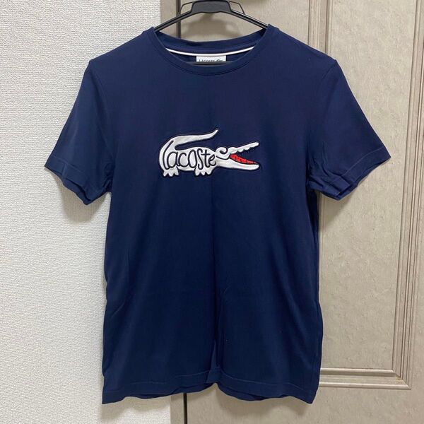 【美品】LACOSTE ラコステ ネイビー 刺繍ロゴ 半袖Tシャツ Sサイズ