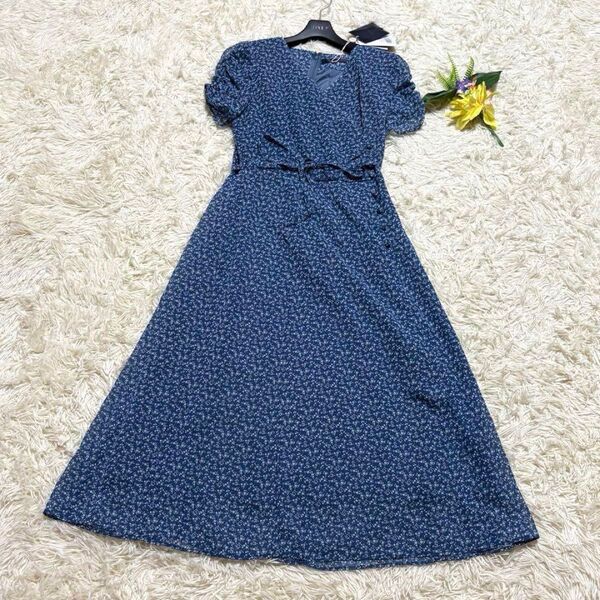 【未使用】ジャスグリッティ ラップ風花柄レトロワンピース ロング丈 Aライン