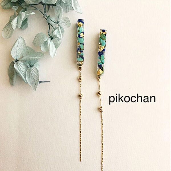 ハンドメイド:ターコイズとラピスラズリのロングピアス
