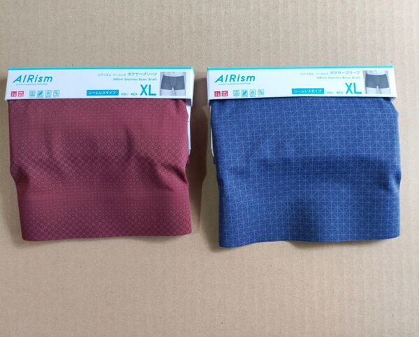XL ユニクロ エアリズム シームレス ボクサーブリーフ パンツ 新品 ブルー レッド 模様あり UNIQLO 現行最新モデル!
