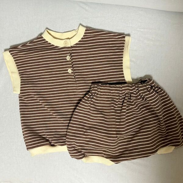 90 KOHANA. BABY コハナ こはな ボーダーセットアップ ブラウン セットアップ Tシャツ 半袖