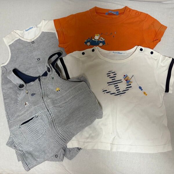 ファミリア 4点セット Tシャツ オーバーオール 半袖 ノースリーブ ロンパース familiar 80サイズ
