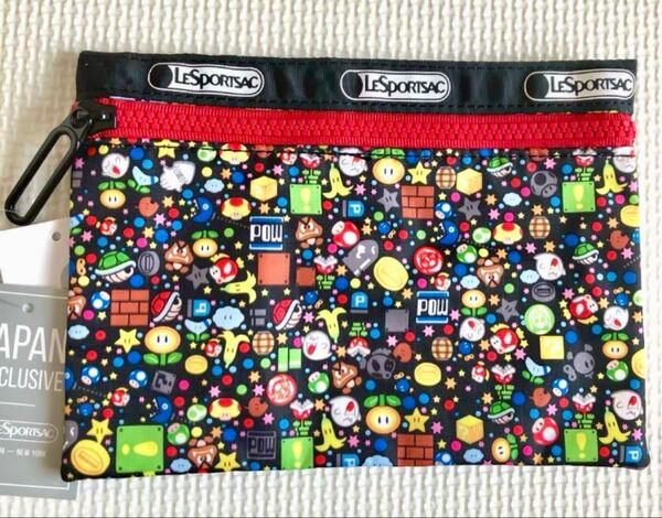 新品 レスポートサック 任天堂 マリオ フラット ファスナー ポーチ +洗顔