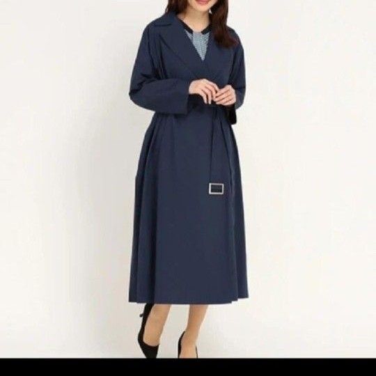 約3万/新品/ストロベリーフィールズ/後ろプリーツ/トレンチコート/撥水/紺 ネイビー