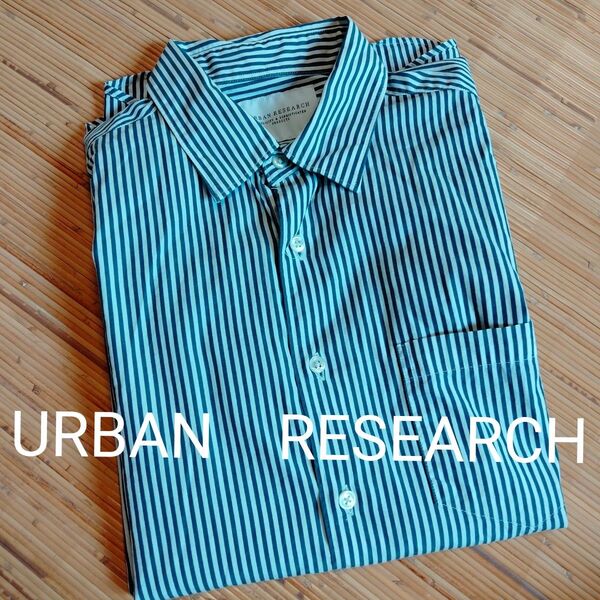 アーバンリサーチ URBAN RESEARCH 青×白 ブルー×ホワイト ストライプ 長袖カッターシャツ 訳アリ メンズSサイズ