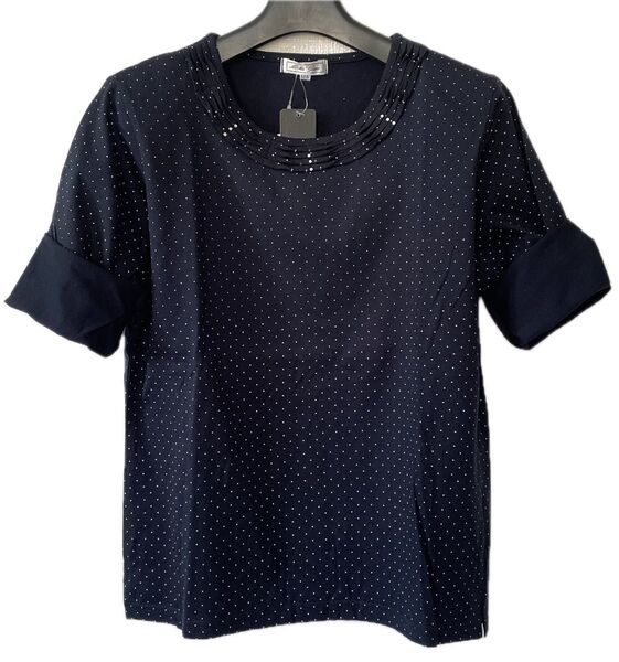 Michelle Grace ネイビー ドット柄 Tシャツ M-L