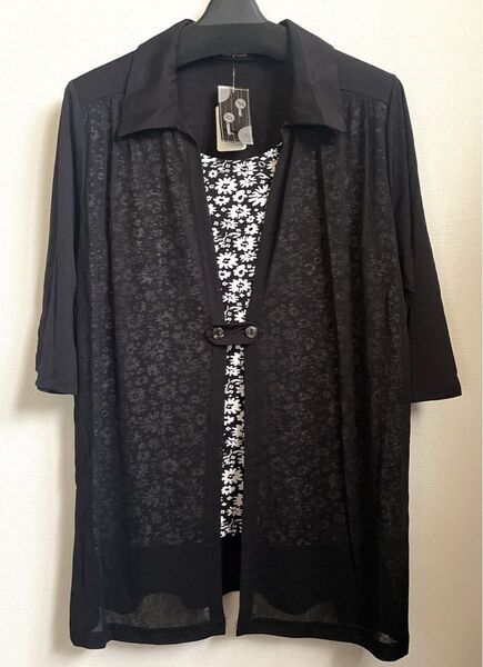 黒の花柄インナー付き七分袖チュニック新品タグ付きプレゼントにも!