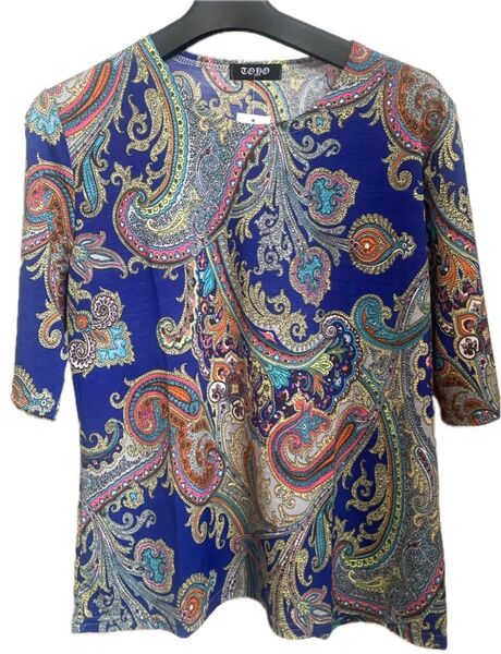 青服ペイズリー柄半袖TシャツM-Lサイズフリーさらさら生地で着心地爽快 新品