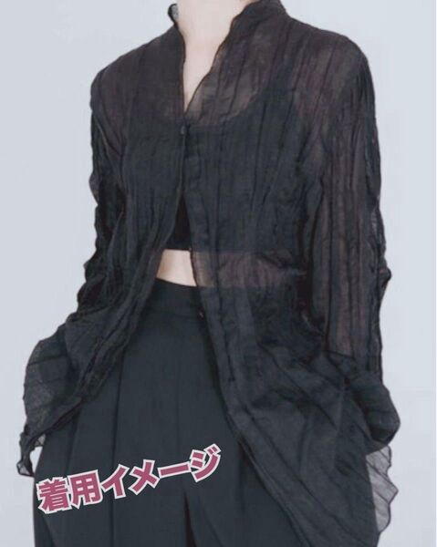 ブラウンシワカーディガン茶色シフォンプリーツシャツプリーツ加工セクシーシースルー新品タグ付きプレゼントにもシアーシャツ