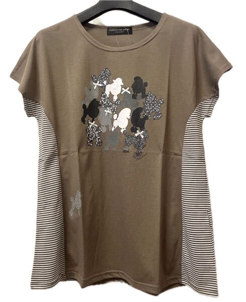 犬プリント ラインストーン付きブラウン Tシャツ Mサイズフリー新品タグ付き