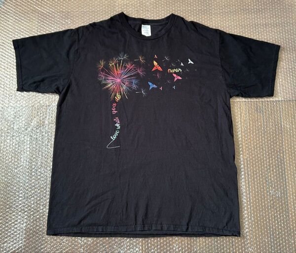 PORT&COMPANY 花火プリント Tシャツ ヴィンテージ半袖 ブラック 海外製 サイズXL