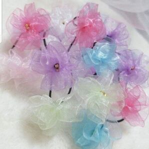 リニューアルオーガンジーフラワー4本set ハンドメイド 花束ヘアゴム