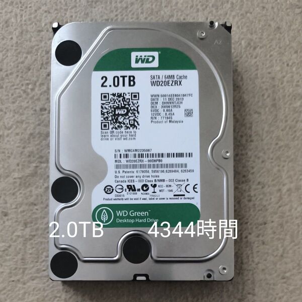 内蔵HDD SATA WD Green 2.0TB 2個 合計 4.0TB
