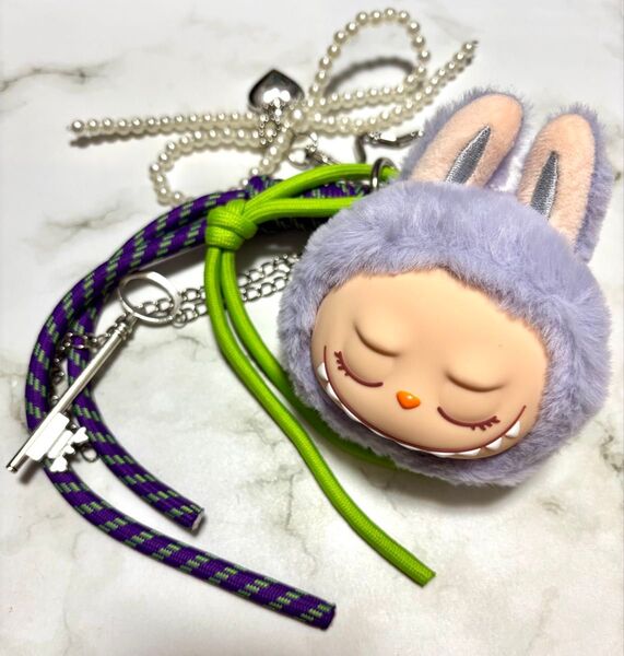 頭ラブブキーホルダーストラップ LABUBU 紫色