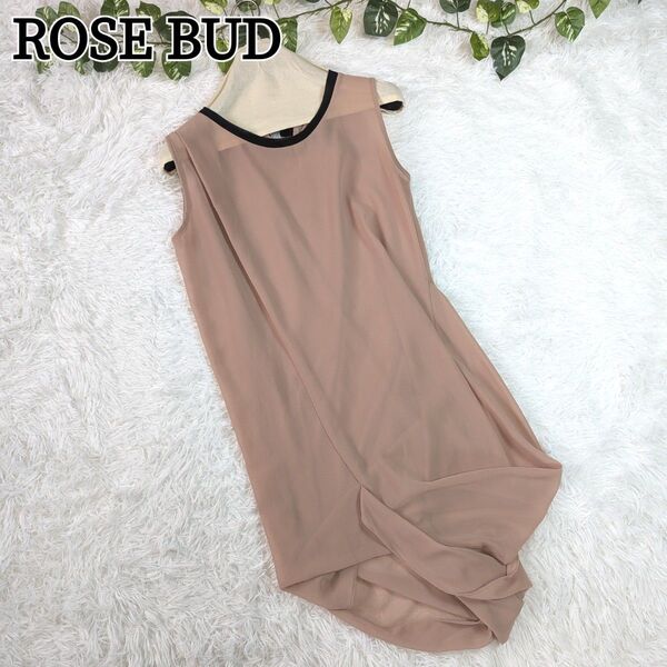 ROSE BUD ローズバッド ノースリーブ 変形ドレープワンピース チュニック アシンメトリー シフォン 透け感 ベージュ