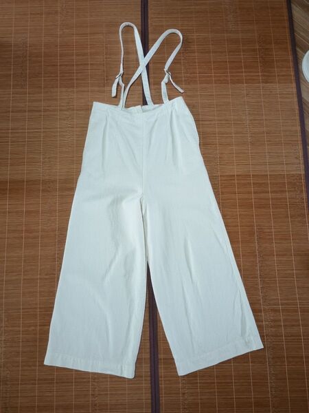 オフホワイト サロペット ワイドパンツ
