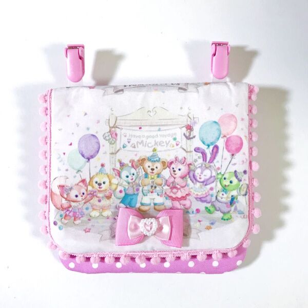 移動ポケット★ピンク ポンポン リボン 女の子 可愛い小学校★発達障害 自閉症★大きめ ポーチ