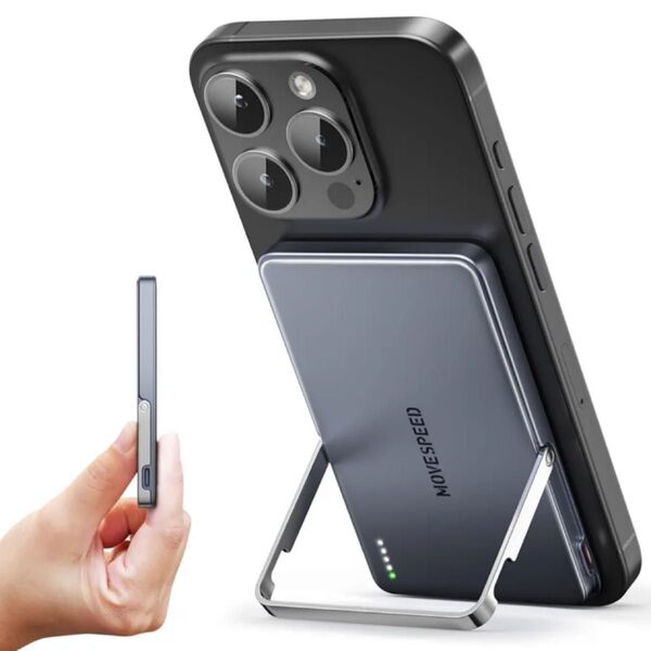 MOVE SPEED 5000mAh MagSafe モバイルバッテリー 超薄型 軽量 急速充電 マグネット式ワイヤレス充電器