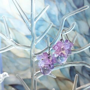 金紫紫陽花と手染めビーズピアス、イヤリング無料交換できます