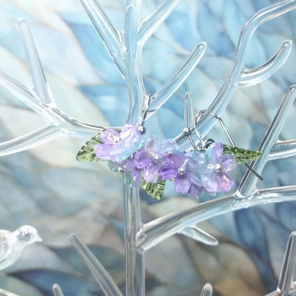 紫緑金桜ピアス、イヤリング無料交換できます