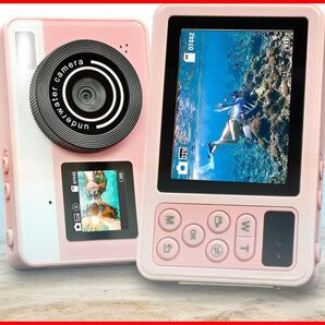 【未使用】防水カメラ 48MP/1080P 水中カメラ デジカメ ピンク 32GB SD付 自撮りOK Sheawasy D70