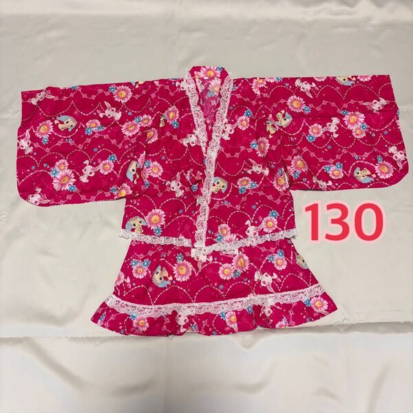浴衣 130 女の子 ピンク sanrio ジュエルペット うさぎ 花柄 レース サンリオ セパレート 甚平 お祭り 花火大会