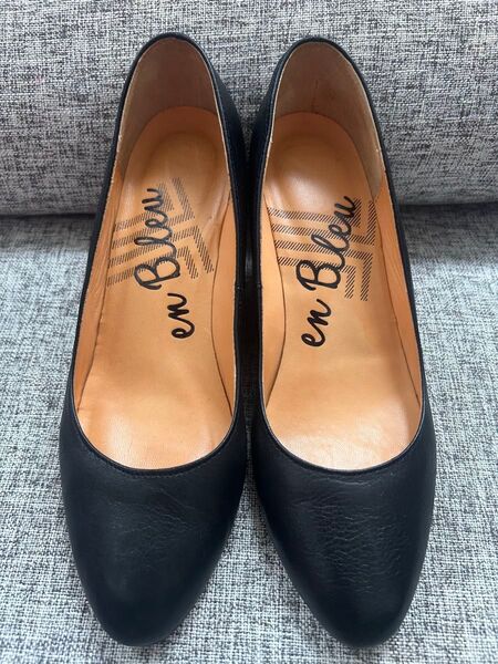 LANVIN ランバン en Bleu オンブルー パンプス 黒 23cm相当 本革 ウェッジヒール