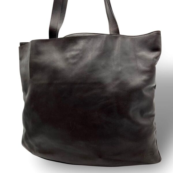 LANVIN ランバン トートバッグ オールレザー 本革 ダークブラウン 茶色 大容量 A4 ビジネスバッグ 肩掛け ロゴ型押し