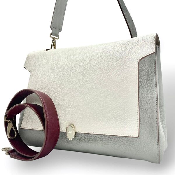 【極美品】 ANYA HINDMARCH アニヤハインドマーチ バサースト ショルダーバッグ 2way レザー ホワイト グレー