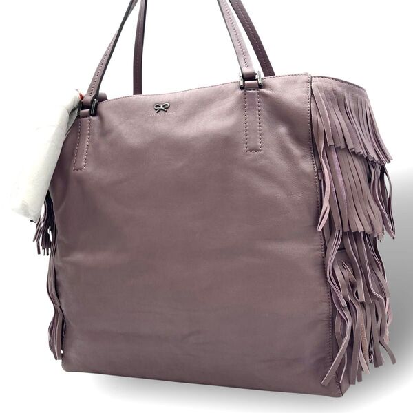 【美品】 ANYA HINDMARCH アニヤハインドマーチ トートバッグ 肩掛け レザー フリンジ タッセル A4 大容量