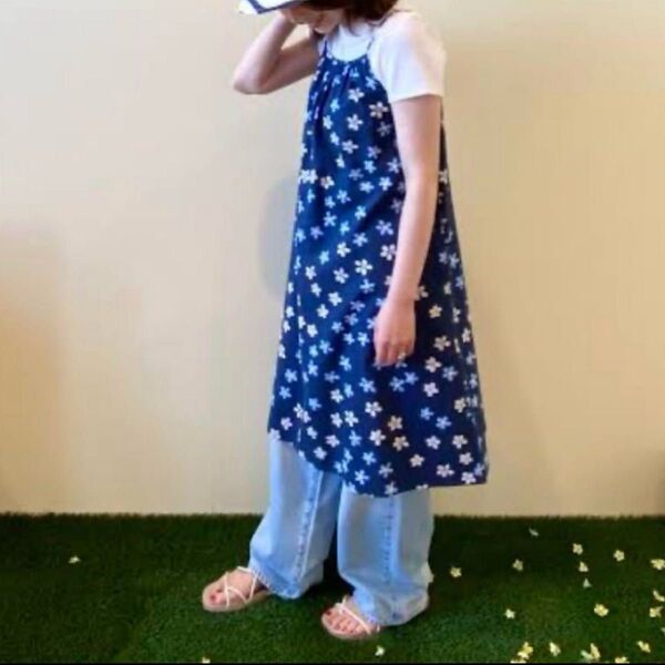 ユニクロ UNIQLO マリメッコ キャミソールワンピース 花柄 ネイビー 新品タグ付き コラボ フラワー 160cm