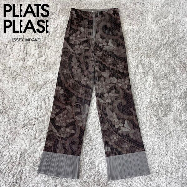 【希少】pleatsplease プリーツプリーズ 90s 花柄 総柄 ストレートパンツ イッセイミヤケ