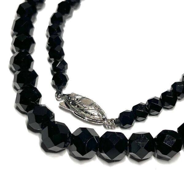オニキス 石英 ブラックカルセドニー シルバー刻印 カットデザイン ネックレス black necklace 天然石