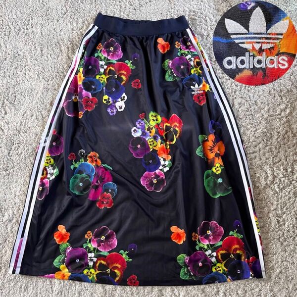 タグ付【希少】adidas アディダス ロゴ刺繍 花柄 パンジー ロングスカート