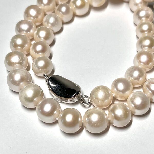 【大珠】本真珠 パール ネックレス シルバー925刻印 真珠 9~10㎜ pearl necklace SILVER