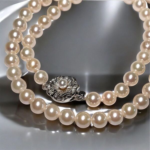 【照り強】あこや真珠 パール ネックレス 真珠 SILVER刻印 6.5-7㎜ 艷やか本真珠 pearl SILVER