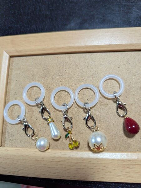 アンブレラマーカー5個セット ハンドメイド ガラスビーズのチャーム