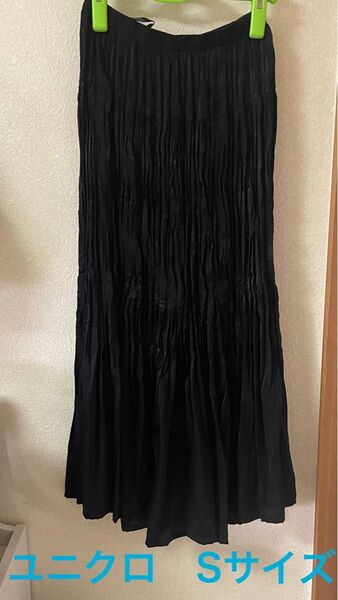 ユニクロ×イネス ツイストプリーツロングスカート Sサイズ 黒 無地