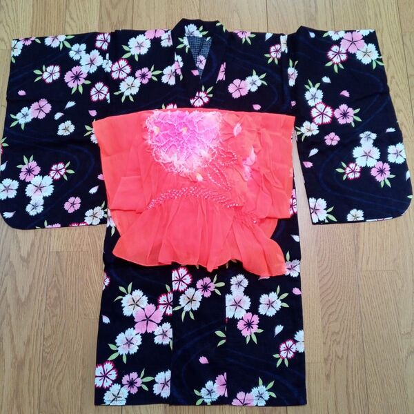 女の子 浴衣 100cm ピンク 花柄 兵児帯