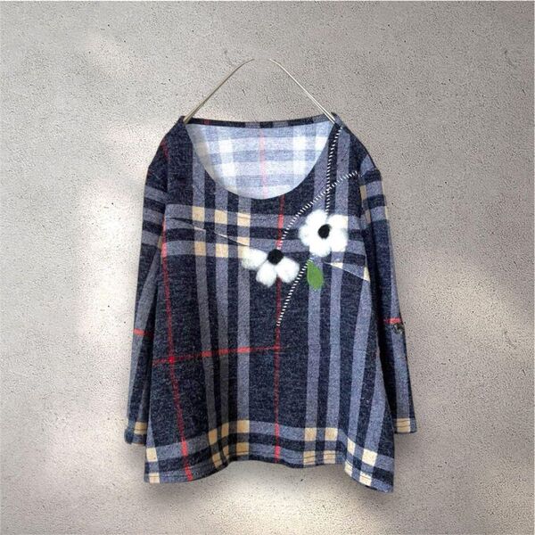 Alyssum レディース トップス 七分袖カットソー(S-M)花柄 ニット 大人可愛い 春秋