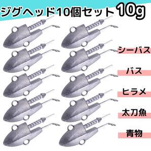 ジグヘッド 10個セット 10g シーバス ヒラメ 青物 ワーム 釣り 淡水