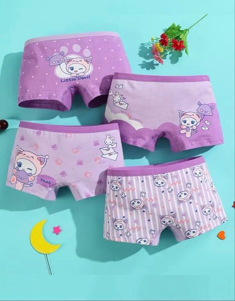 折り紙ランダムで1枚 新品 130cm 140cm 4枚セット 女の子ボクサーパンツ ショーツ 子供下着 キャラクター