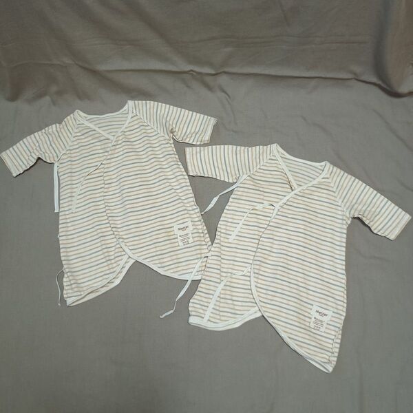 【2枚セット】ベビー服 長袖ボーダーコンビ肌着 (50cm-60cm)ミュッター オーガニックコットン100% 新生児 綿100