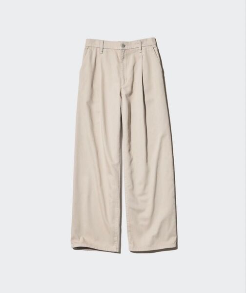 新品未使用タグ付き☆ UNIQLO ユニクロ ドレープデニムタックパンツ ベージュ 丈長め Sサイズ