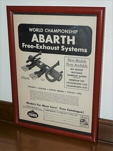 1966年 U.S.A. '60s 洋書雑誌広告 額装品 ABARTH アバルト // トライアンフ ポルシェ ジャガー MG マスタング VW ワーゲン ( A4サイズ )