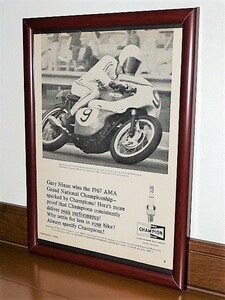 1968年 USA '60s 洋書雑誌広告 額装品 Champion チャンピオン スパークプラグ / 検索用 Gary Nixon ゲイリー・ニクソン AMA　 ( A4サイズ )