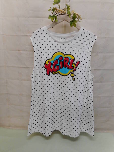 x-girl AラインTシャツ ノースリーブ ホワイトドット柄 レディース 在庫品